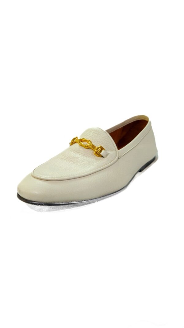 OFF-WHITE LEATHER CHAIN-BUCKLE LOAFERS
