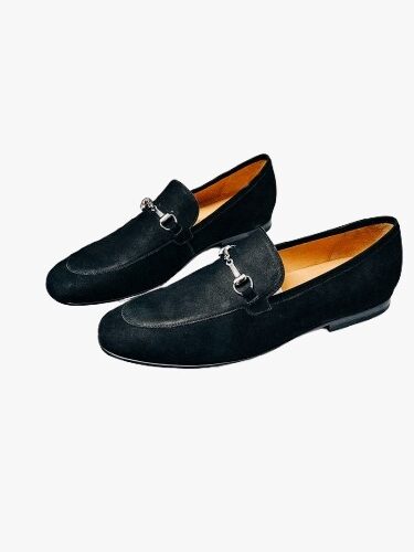 BLACK SUEDE HORSEBIT LOAFERS