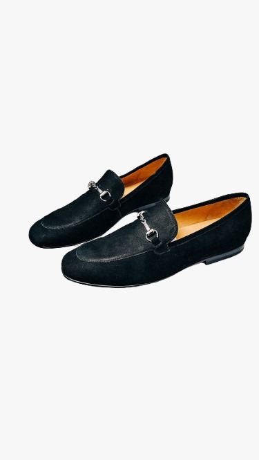 BLACK SUEDE HORSEBIT LOAFERS